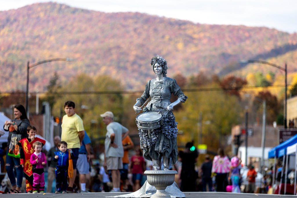 A person dressed as a statue at Halloweenfest in Downtown Brevard to celebrate Halloween