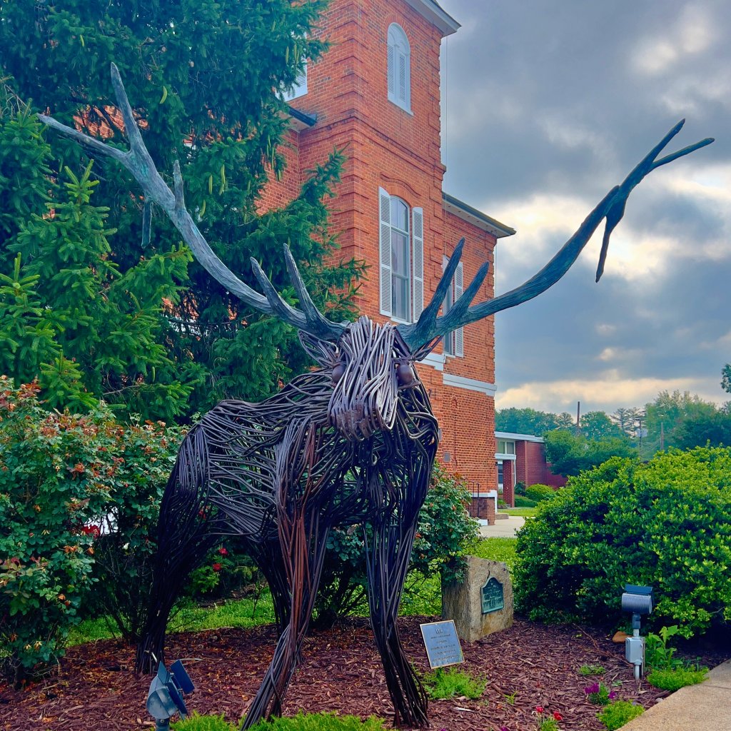 Elk sculpture at the courthouse on the Brevard Sculpture Walk