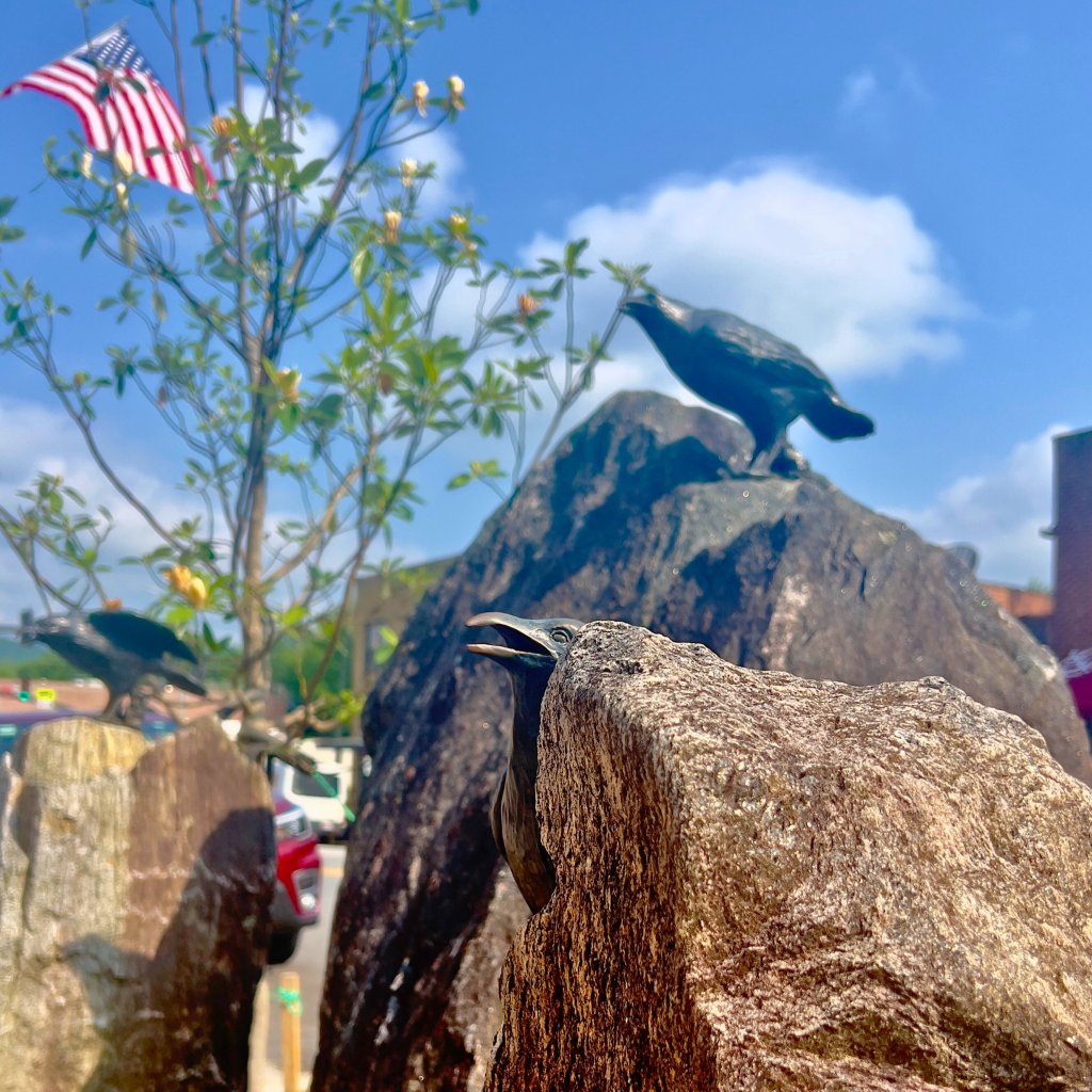Ravens sculpture near Times Arcade Alley on the Brevard Sculpture Walk
